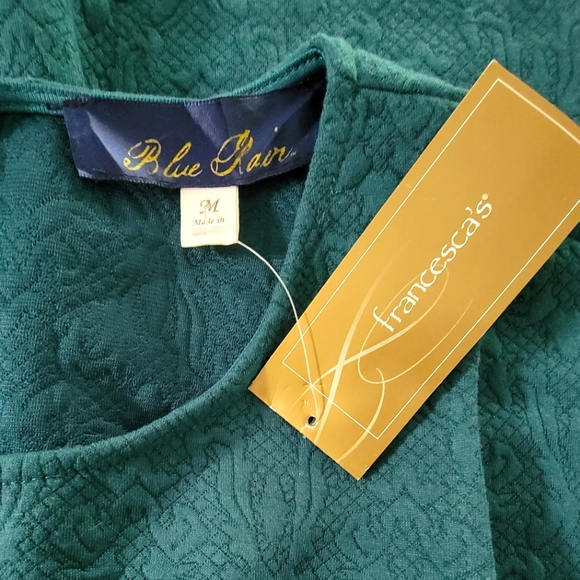 Francesca's Jacquard Damask Pattern Fit & Flare Pleated Mini Dress in Emerald - Picture 4 of 4